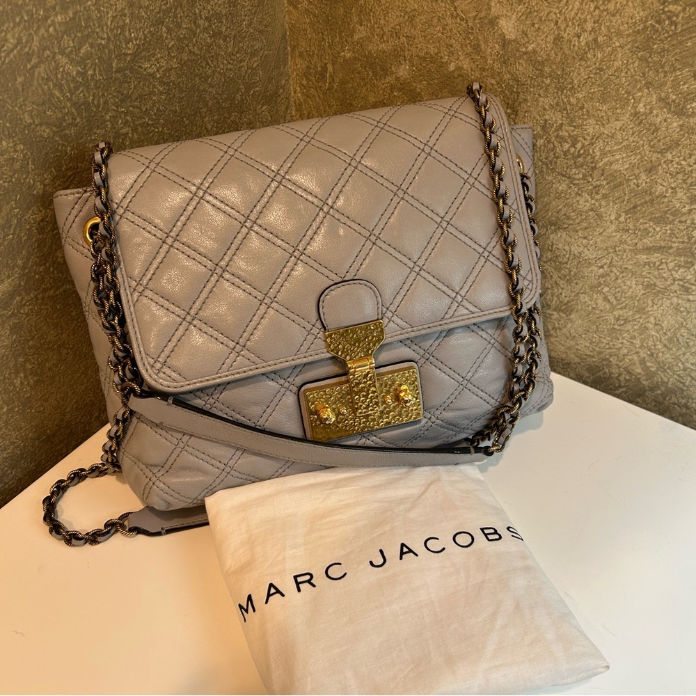 Marc Jacobs Quilted Shoulder Bag in Gray with Gold Accents